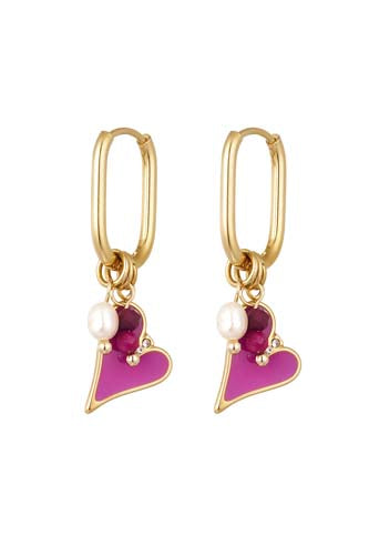 Earrings colored heart with pearl